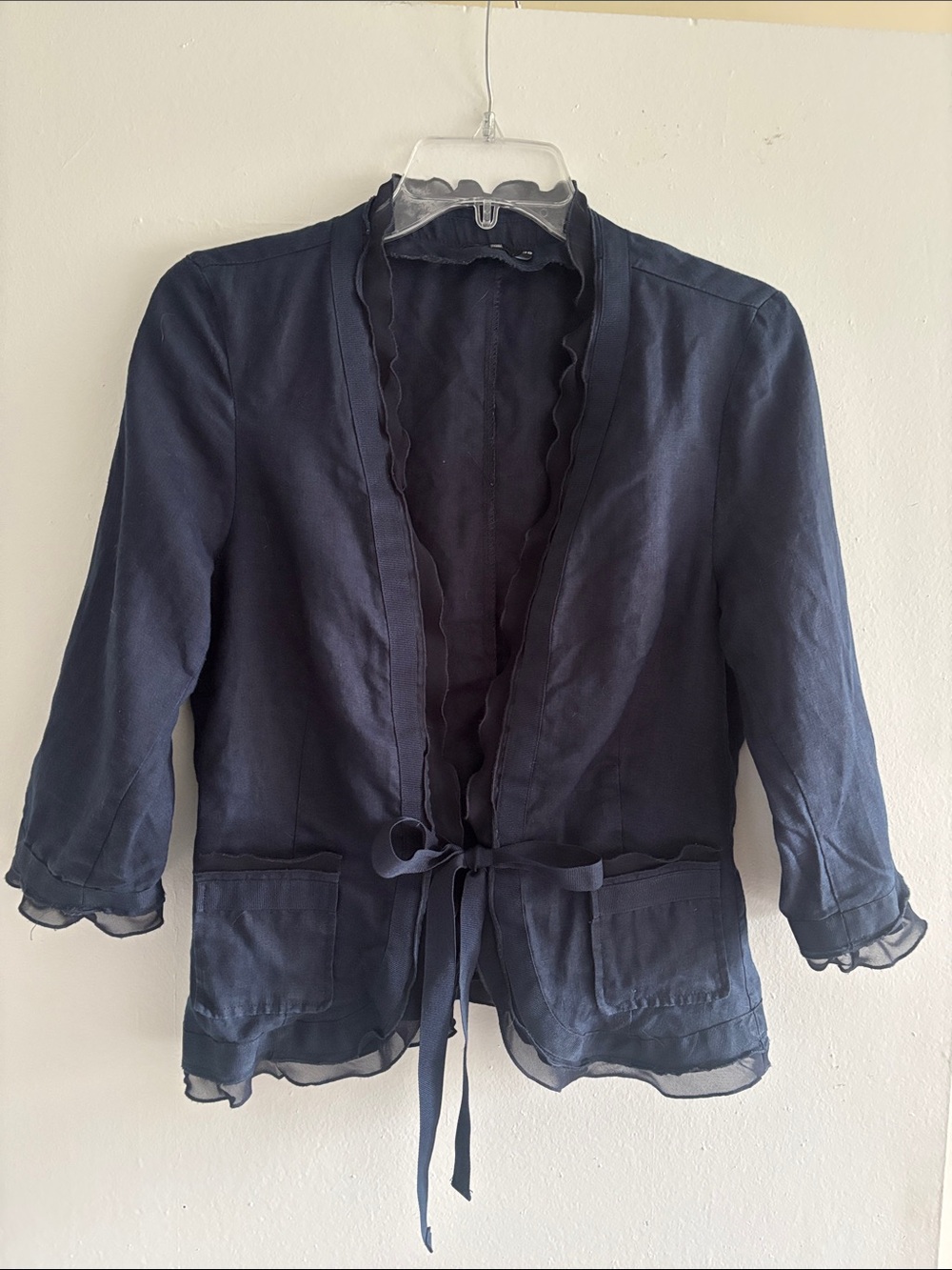 3/4 sleeve linen cardigan blazer navy
